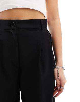 Monki high waist wide leg tailored pants in black | ASOS