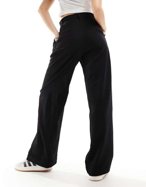 Monki high waist wide leg tailored pants in black