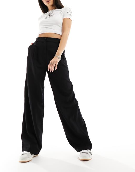 Monki high waist wide leg tailored pants in black | ASOS