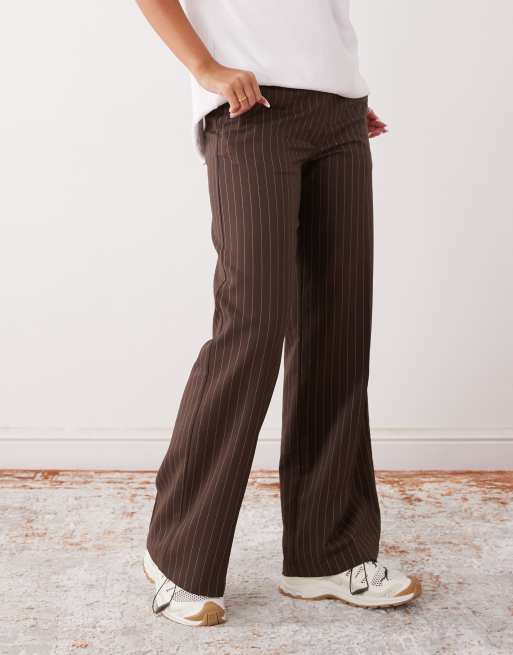 Monki high waist wide leg tailored pants in brown pinstripe 