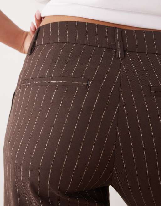 Monki high waist wide leg tailored pants in brown pinstripe 