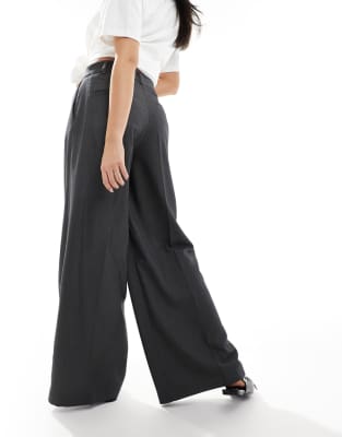 Shop Monki High Waist Wide Leg Tailored Pants In Gray