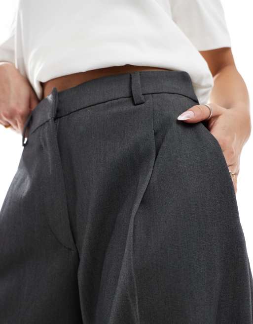 Monki high waist wide leg tailored pants in dark grey melange
