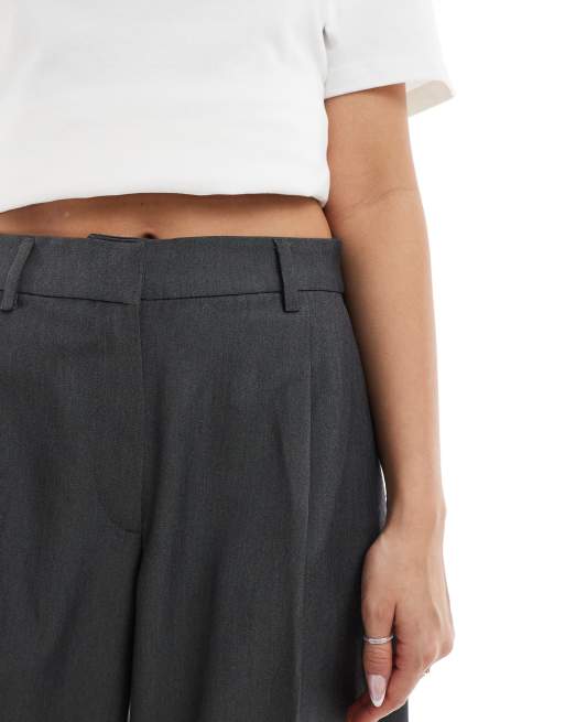 Monki high waist wide leg tailored pants in dark grey melange