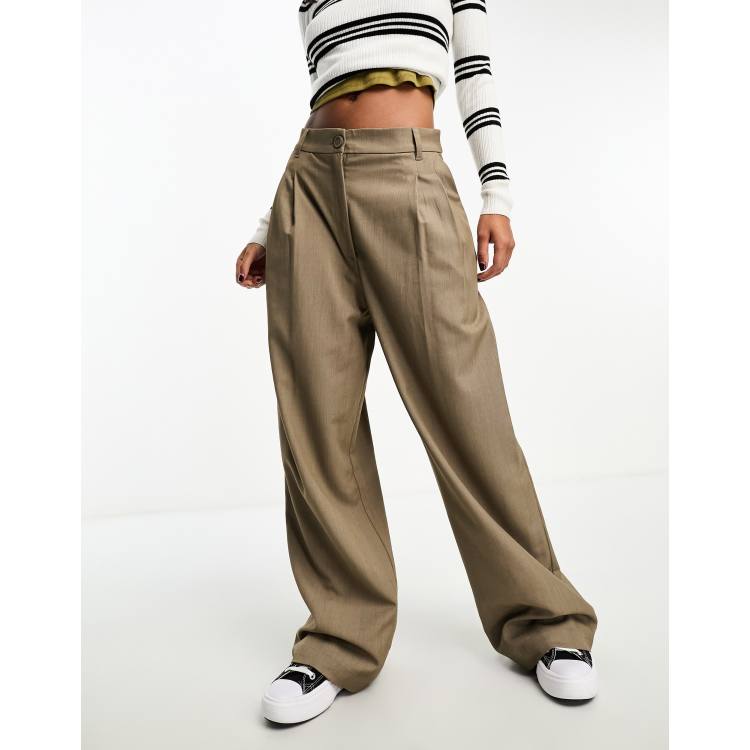 Monki high waist wide leg tailored pants in taupe