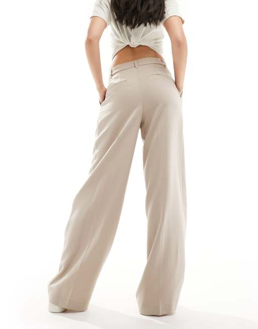 Monki high waist wide leg tailored trousers in beige ASOS