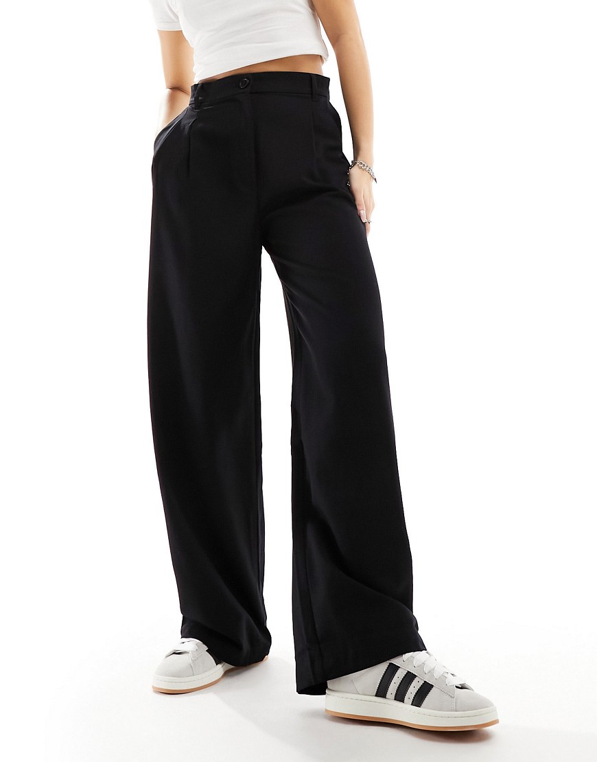 Monki high waist wide leg tailored trousers in black