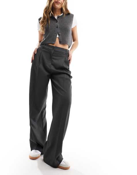 Monki high waist wide leg tailored trousers in dark grey - view 1