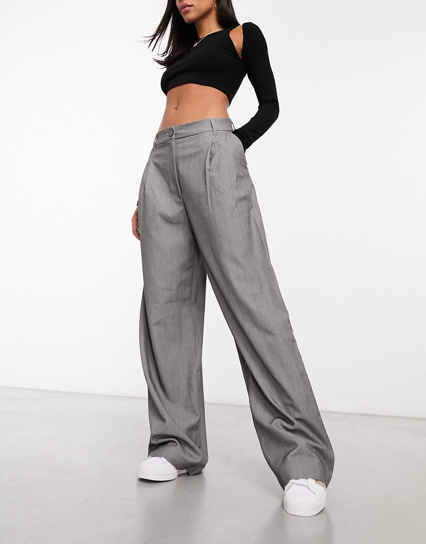 Monki high waist wide leg tailored trousers in grey