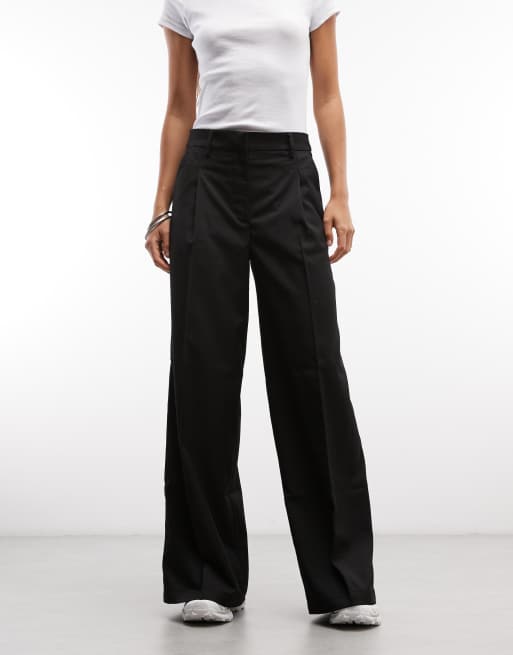 Monki high waist wide leg trousers with front pleat in black, 2 of 5