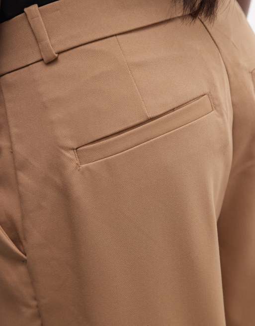 Monki high waist wide leg trousers with front pleat in brown, 4 of 5