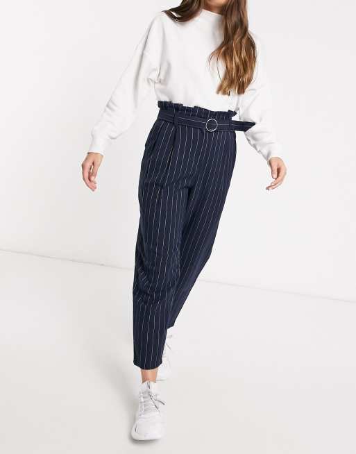 Belted striped high store waisted tapered pants