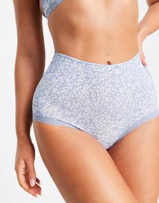Monki high waisted briefs in blue polka dot  - ASOS Price Checker
