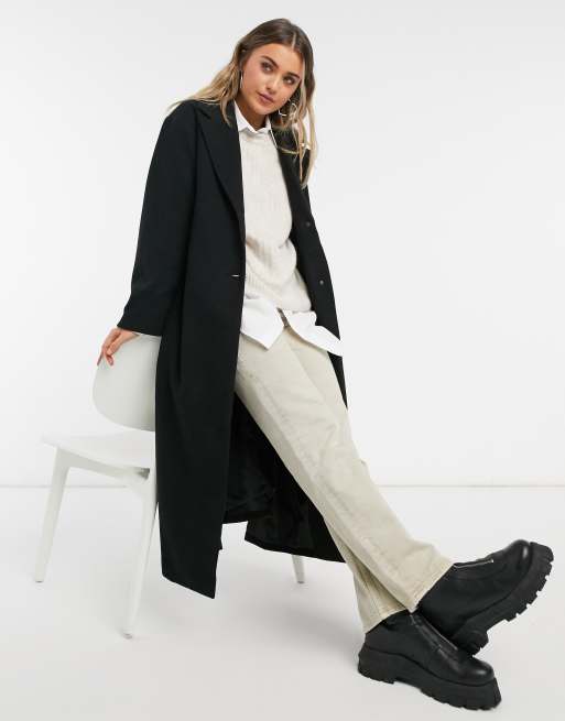 Monki Hildur Figurbetonter Oversize Mantel Mit Gurtel In Schwarz Wamsi
