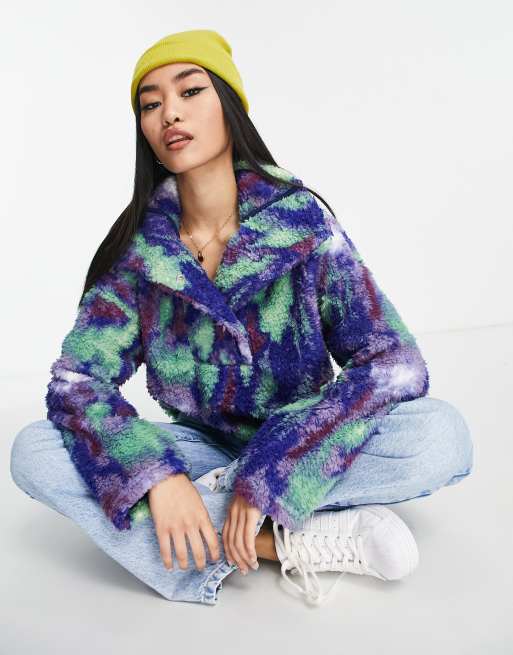 Monki - Højhalset sweatshirt med grønt og blåt marmorprint i polyester - MULTI