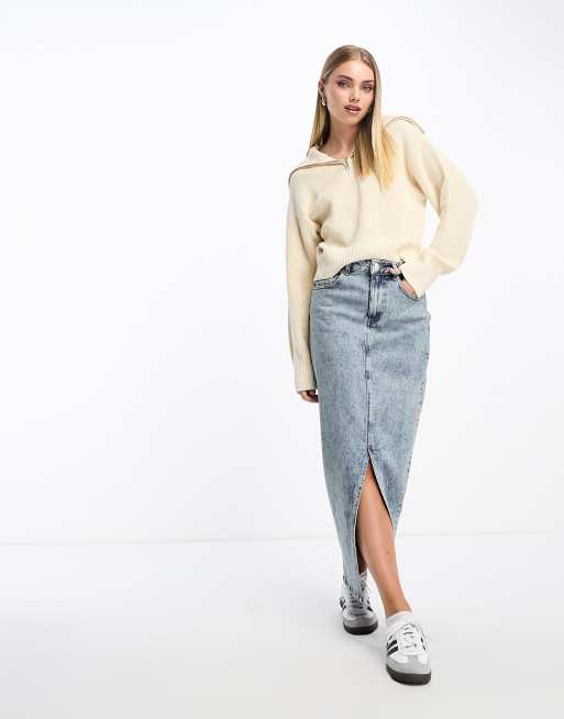 Monki – Hochgeschlossener Strickpullover in gebrochenem Weiß mit Reißverschlusskragen, 3 von 4