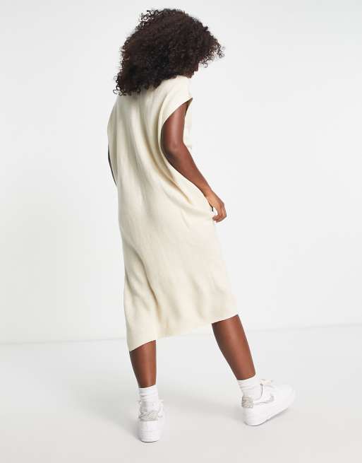 Monki – Hochgeschlossenes Strickkleid in Beige mit Reißverschlusskragen, 3 von 4