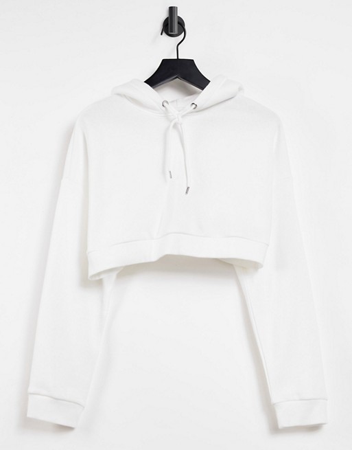 Monki Holly cotton cropped hoodie in off white - WHITE