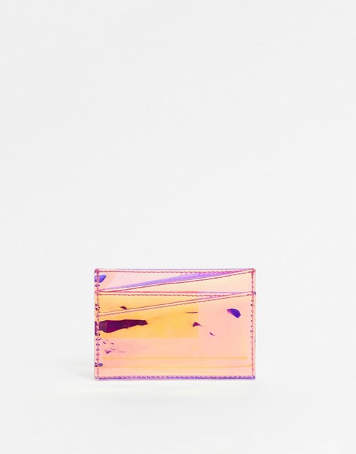 Monki holographic card holder in pink