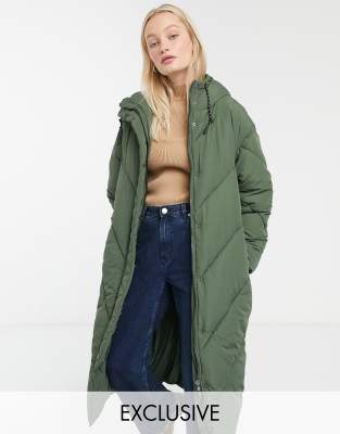 green long puffer coat