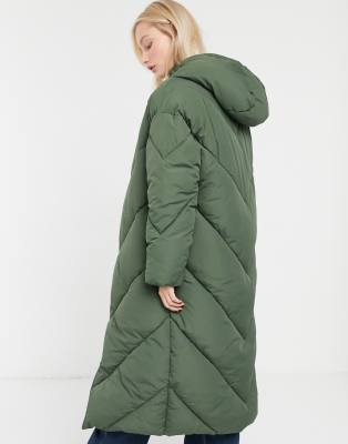 long khaki puffer coat