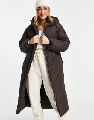 Monki hooded padded coat in brown - BROWN - ASOS Price Checker