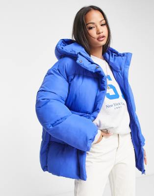 Monki hooded padded jacket in blue - ASOS Price Checker