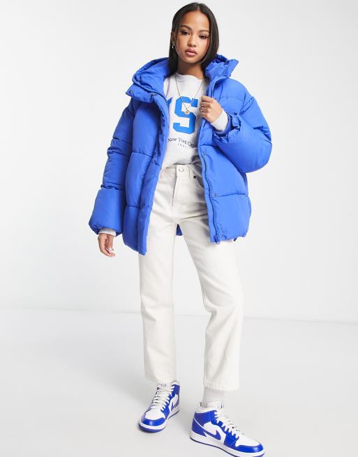 Monki hooded padded jacket in blue