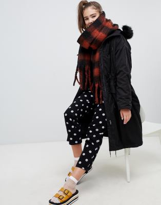 monki faux fur hooded coat