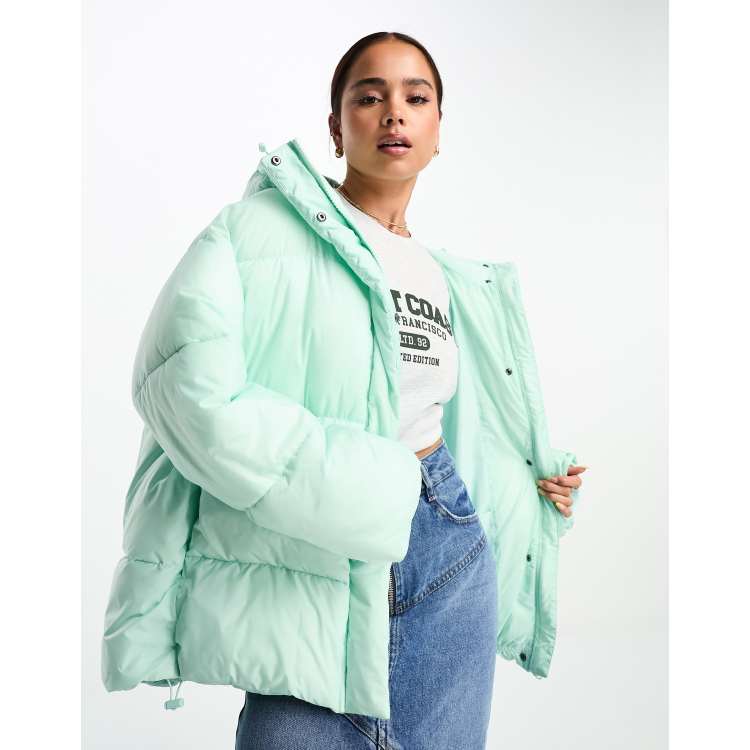 Monki hooded puffer jacket in mint