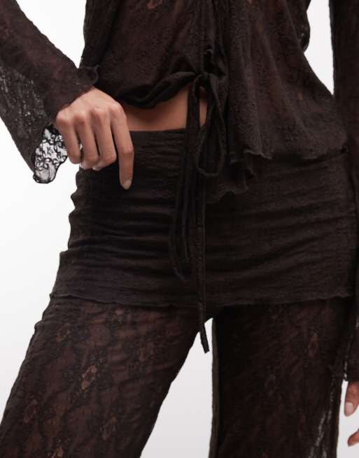 Monki – Hose aus Spitze in Dunkelbraun mit Layer, 3 von 5