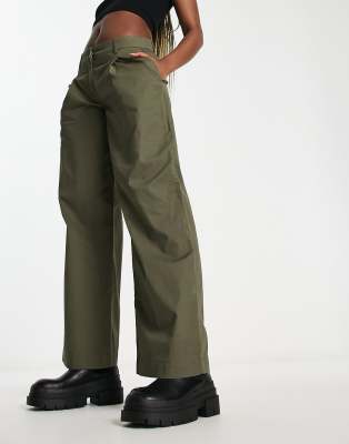 Monki - Hose mit weitem Schnitt in Khaki-Grün