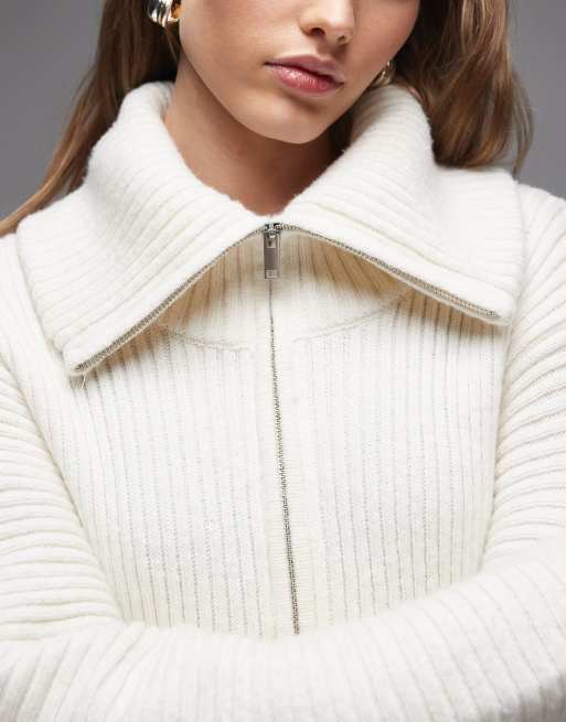Monki - Hvid cardigan med indsyet talje med dobbelt lynlås og peplumkant, 3 af 4