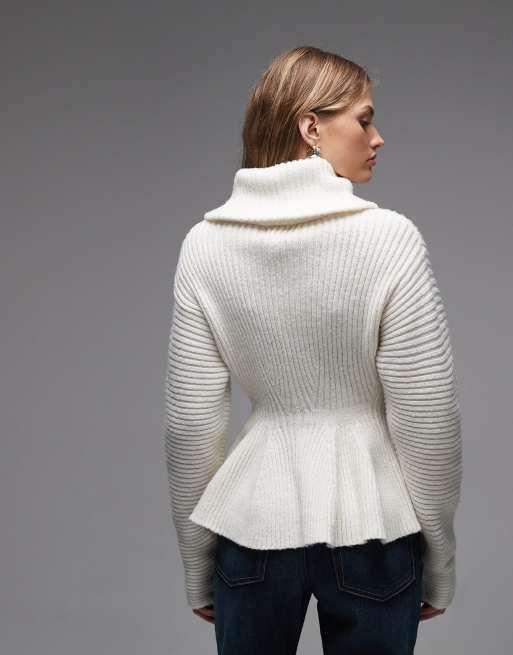 Monki - Hvid cardigan med indsyet talje med dobbelt lynlås og peplumkant, 4 af 4