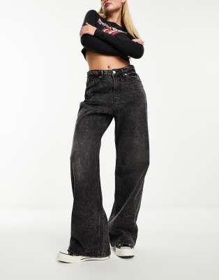 Monki Iku high waisted loose fit jeans in black dark galaxy black