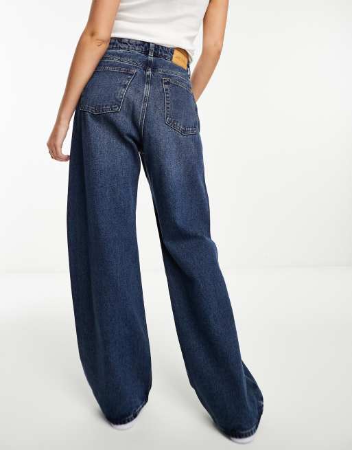 Monki Iku high waisted loose fit jeans in medium dusty river blue