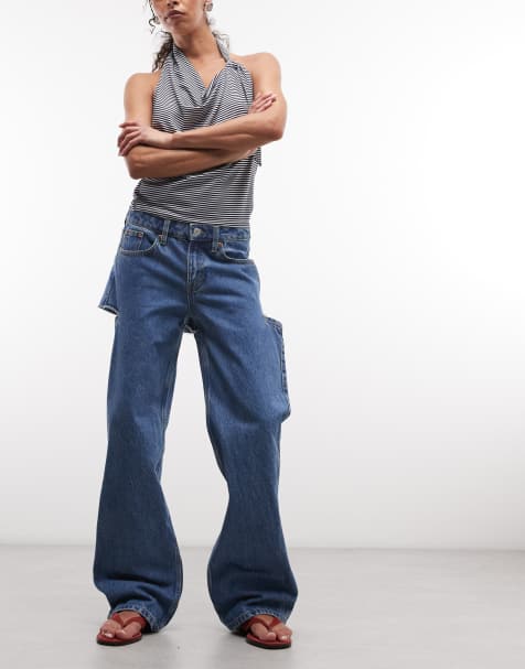 Monki - Imoo - Denim jeans met uitsnijding aan de achterkant in middenblauwe wassing - view 1