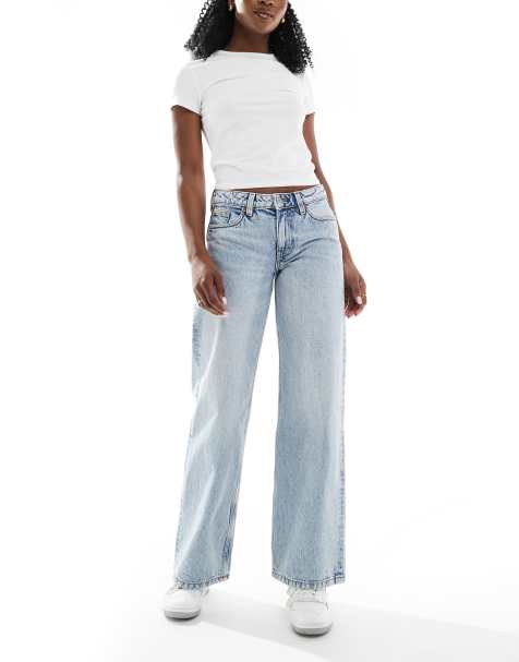Monki imoo low waist wide leg jeans in light blue wash 