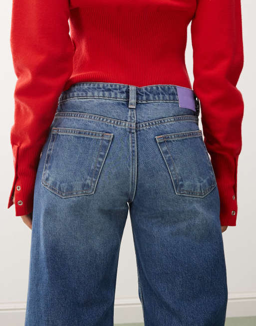 Monki - Imoo - Jeans a vita bassa lavaggio blu medio con fondo ampio , 4 di 5