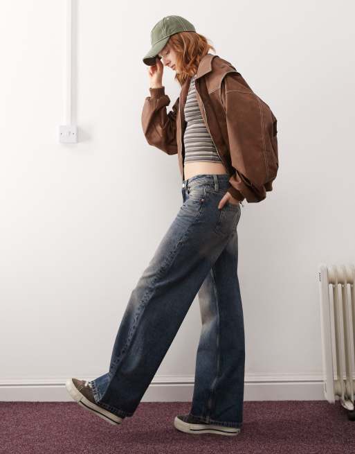 Monki - Imoo - Jeans met wijde pijpen en lage taille in vintage blauwe wassing , 3 van 5