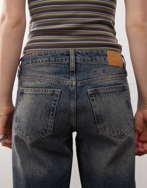 Monki - Imoo - Jeans met wijde pijpen en lage taille in vintage blauwe wassing , 4 van 5