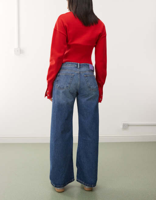 Monki imoo low waist wide leg jeans in mid blue wash , 2 of 5
