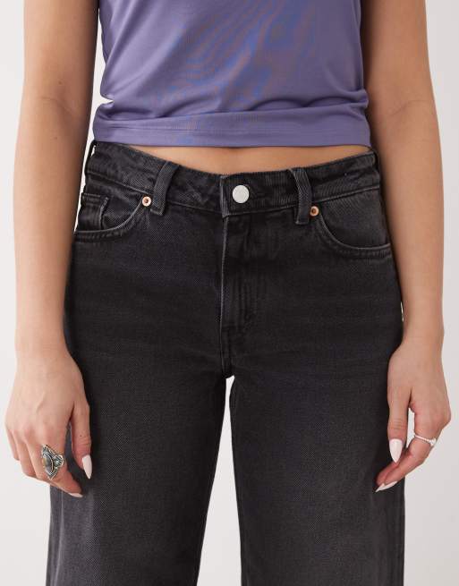 Monki Imoo low waist wide leg jeans in washed black