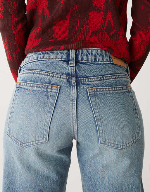 Monki Imoo low waisted wide fit jeans in mid blue