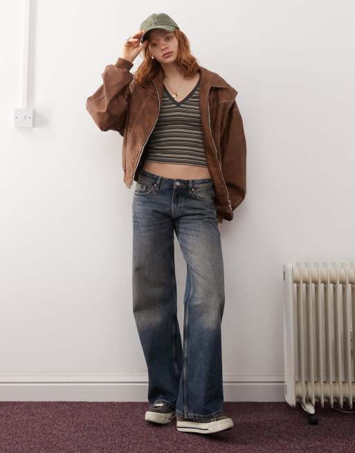 Monki – Imoo – Niebieskie jeansy z szerokimi nogawkami i niskim stanem w stylu vintage 