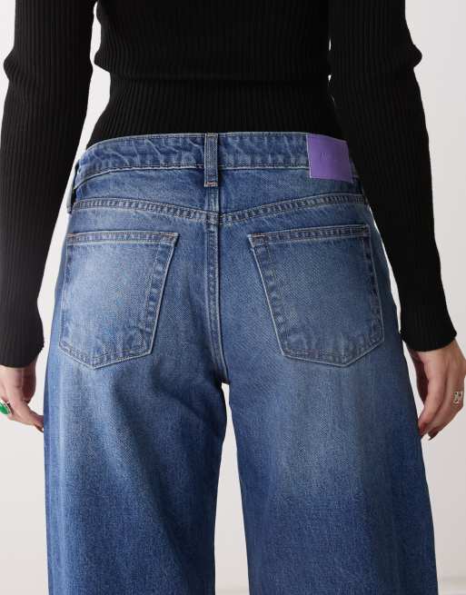 Monki – Imoo – Weit geschnittene Jeans in mittelblauer Waschung mit niedrigem Bund , 4 von 5