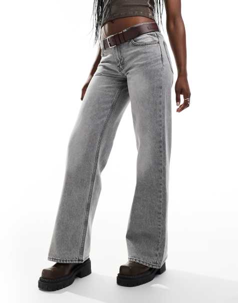 Monki – Imoo – Weit geschnittene Jeans in verwaschenem Betongrau mit niedrigem Bund - view 1