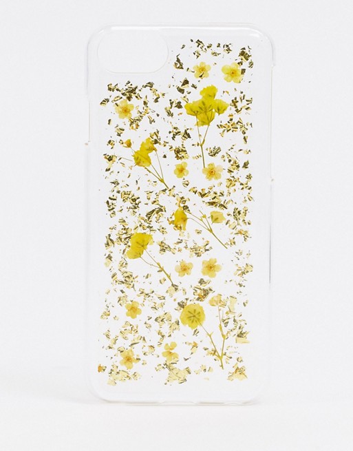 Monki iPhone case with real flowers for iPhone 6 7 and 8 in yellow