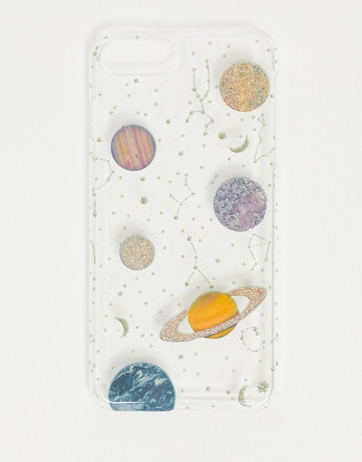 Monki iPhone Plus planet print case in clear