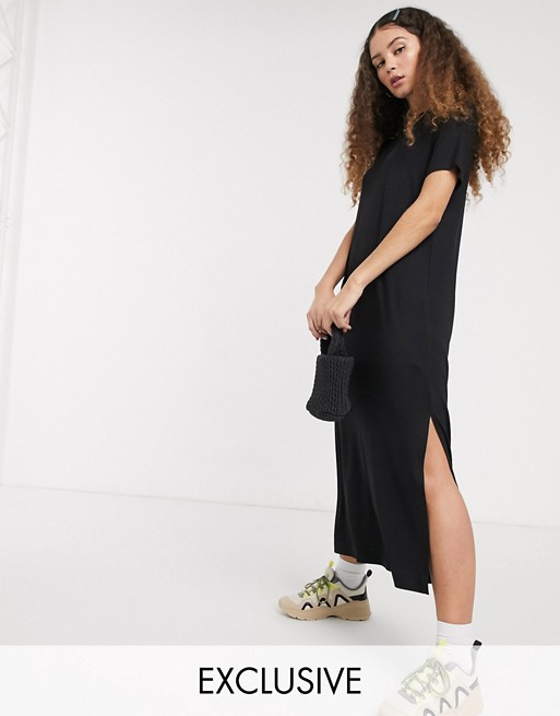 Monki Isabella jersey midi t-shirt dress with side split in black